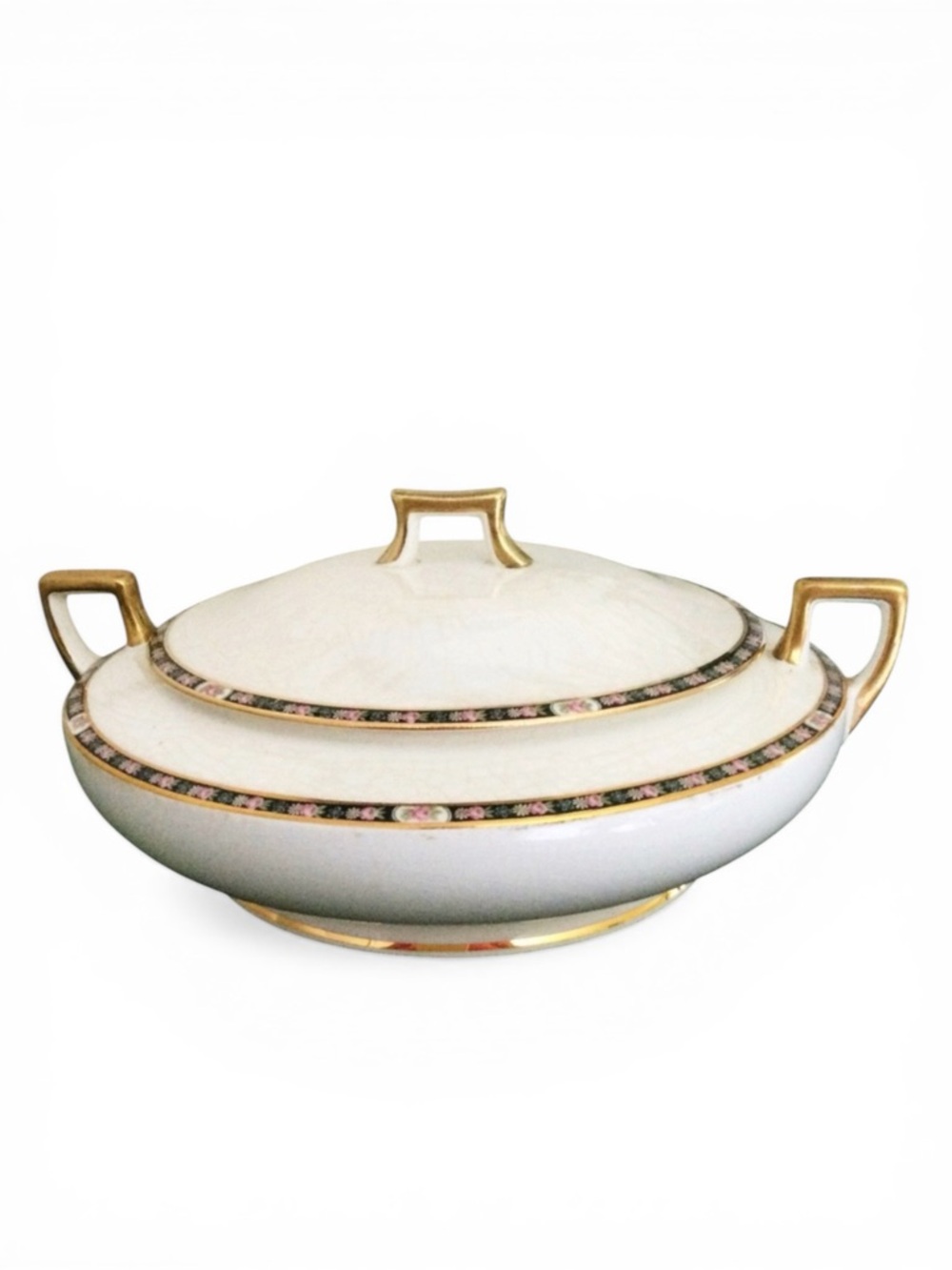 Antique 1920s HOMER LAUGHLIN Covered Serving Dish – Gold Trim Crackled Glaze EUC - Picture 10 of 15